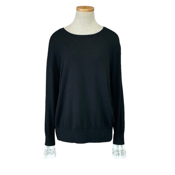 Nordstrom Sweater Wool Beaded Black White Size Medium M - Picture 1 of 14